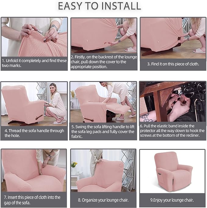 Recliner Chair Covers, 1-Piece Lazy Boy Recliner Covers, Dusty Pink | Washable - Image 5