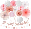 Pink White Rose-Gold Birthday Party-Decorations - 21pcs Happy Banner, Paper Lanterns,Tissue Pom Poms Flower Fan,Honeycomb Ball,Swirl Streamers Garland Supplies Decor Girls Women Huglony