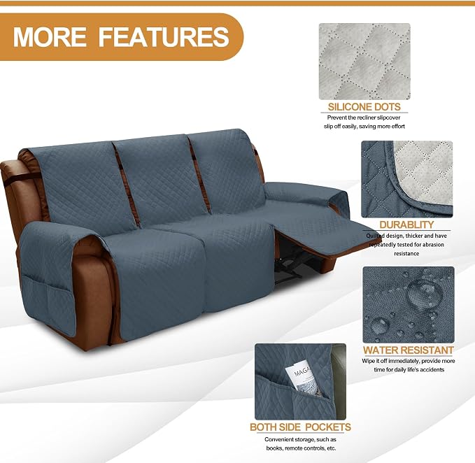XINEAGE Water Resistant Recliner Cover, 3 seat Recliner Sofa Covers - Image 4