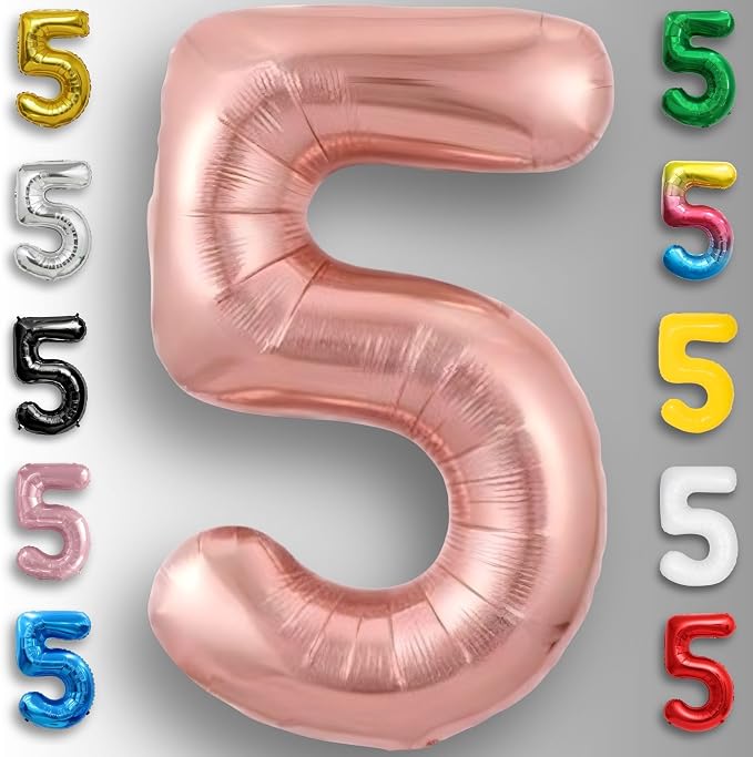 Rose Gold Number Balloon 5 Mylar Foil Balloons 40 inch - Image 2