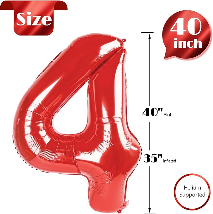 Red Number 4 Balloon 40 Inch - Image 5