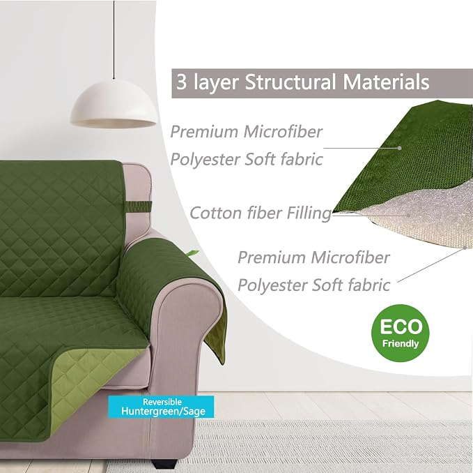 U-NICE HOME Reversible Recliner Chair Covers, Huntergreen/Sage | 23''Armchair - Image 4