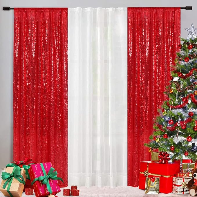 Eternal Beauty Red Sequin Backdrop Curtains, 4 Panels 2x8FT | 3mm Sparkle - Image 3