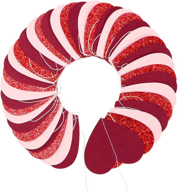 Burgundy-Red Light-Pink Valentines Party-Decorations Heart-Garland - 52ft - Image 3