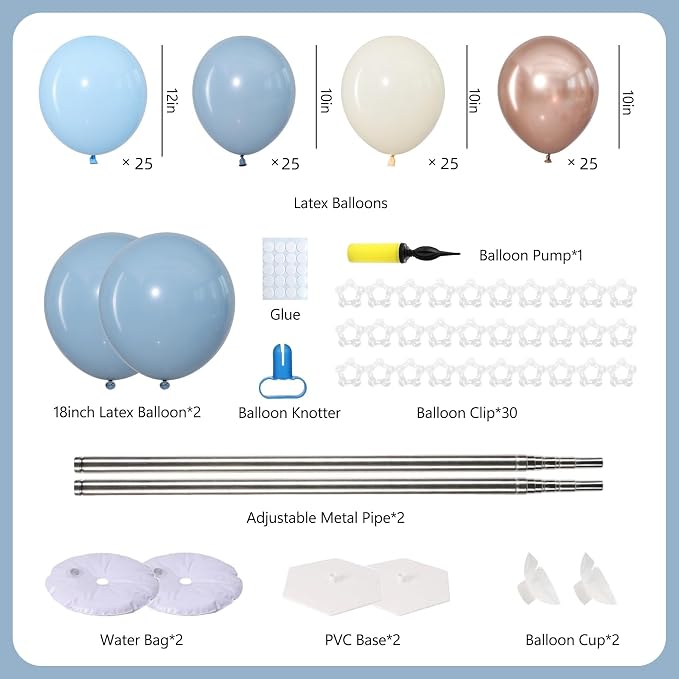Dusty Blue Balloon Column Stand Kit 2 Sets Blue Balloons Tower | 102Pcs Fog - Image 3