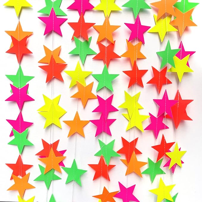 110feet UV Star Paper Neon Garland Streamers Black Light Decorations - Image 2