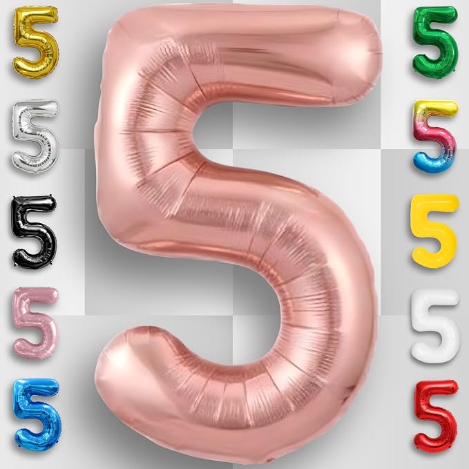 Rose Gold Number Balloon 5 Mylar Foil Balloons 40 inch - Image 5