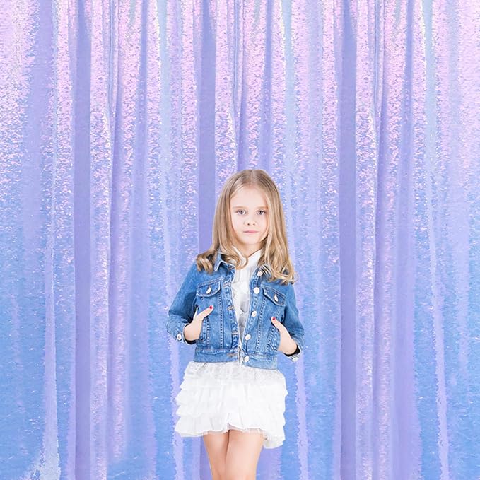 Sugargirl Mermaid Lavender Sequin Backdrop Curtain 4 Panels 2FTx8FT Glitter - Image 4