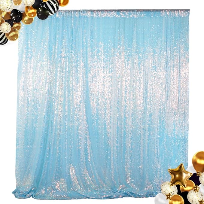 ShinyBeauty Aqua Photo Backdrop 7FTx7FT Sequin Backdrop Iridescent Aqua Mermaid by ShinyBeauty