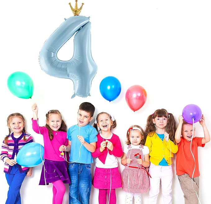 Number 4 Foil Balloon with Crown, 40-Inch Light Blue | Light blue number 4 foil - Image 2