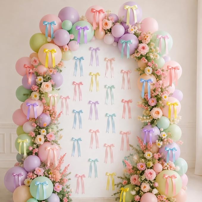 Riceshoot Pastel 24 Pcs Satin Ribbon Bows 5x7'' Self Adhesive Stick on Premade - Image 4