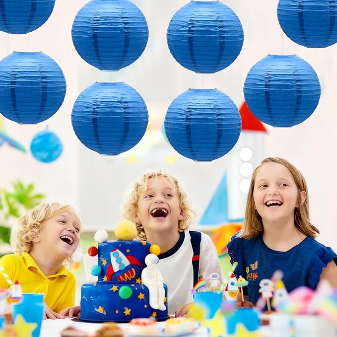Blue Round Paper Lanterns Chinese Japanese Hanging Ceiling Decorations - Image 5