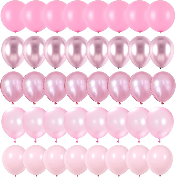 Pink Balloons Set, 60 Packs 12 Inch Metallic Chrome Pink Pearl Macaron Light by Togvu