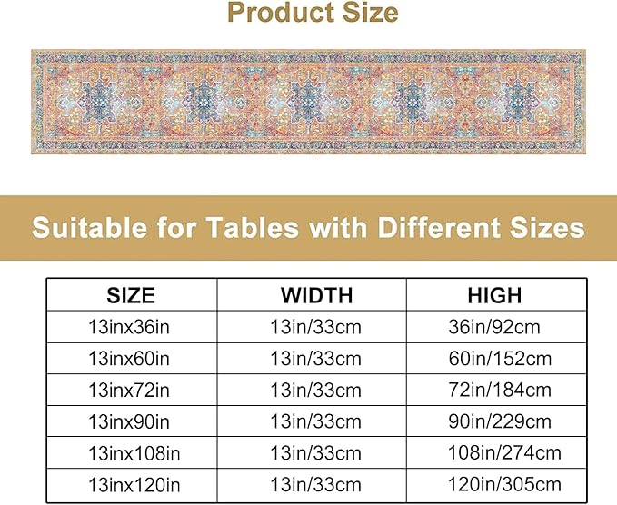 Boho Floral Vintage Table Runner, Orange Retro Flower Rustic Country Farmhouse Abstract Pattern for Home Kitchen Table Decor Dining Coffee Room Party Decor 13x120in