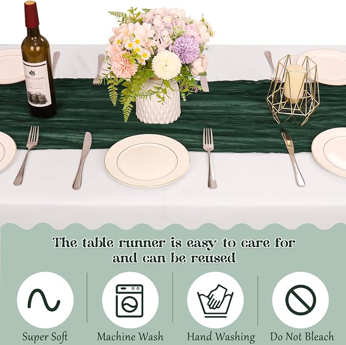 10 Pack Dark Green Cheesecloth Table Runner 10FT Boho Gauze Fabric Table Runner - Image 4