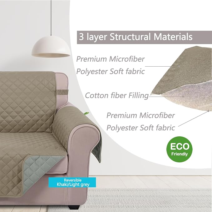 U-NICE HOME Reversible Recliner Chair Covers, Khaki/Light Grey | 28''Recliner - Image 5