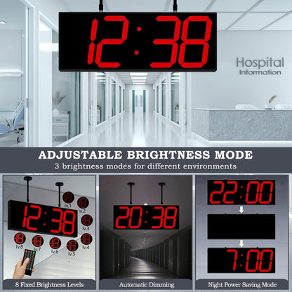 19.5'' Large Digital Wall Clock with Double Sided Display,Multi-Functional LED Hanging Digital Clock with Adjustable Brightness,Suitable for Offices, Warehouses, Corridors (Red)