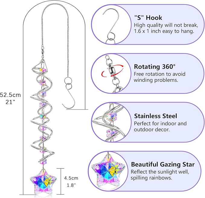 21 Inch Crystal Spiral Wind Spinner Gazing Ball Suncatcher Decor | Crystal - Image 6