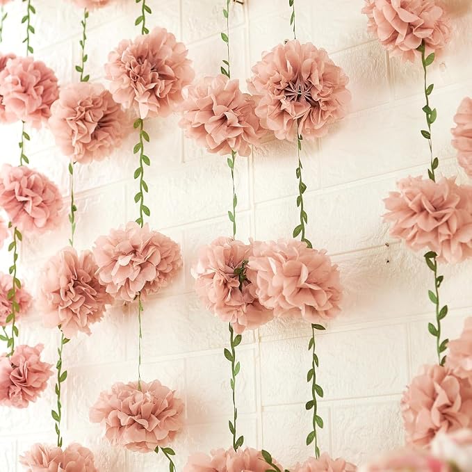 Homarkable Pink Tissue Paper Pom Pom Garlands, Paper Flowers by Homarakble