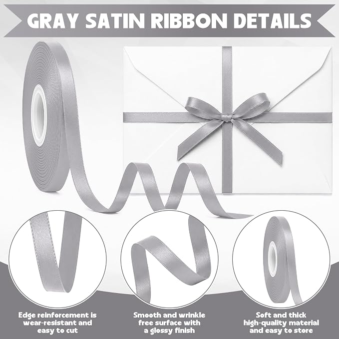 30Yards 3/8In Gray Thin Ribbon for Gift Wrapping Wedding Birthday Holiday | - Image 3
