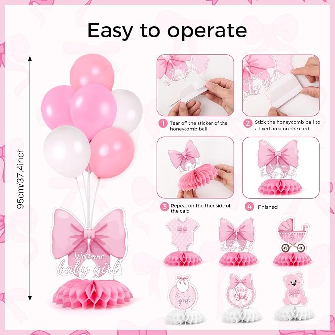 6 Set Pink Baby Shower Decorations Pink Balloon Centerpiece - Image 4