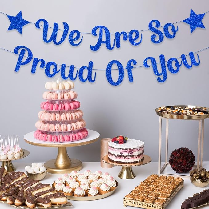 We are So Proud of You Banner Blue Glittery Graduation Congratulations - Image 2
