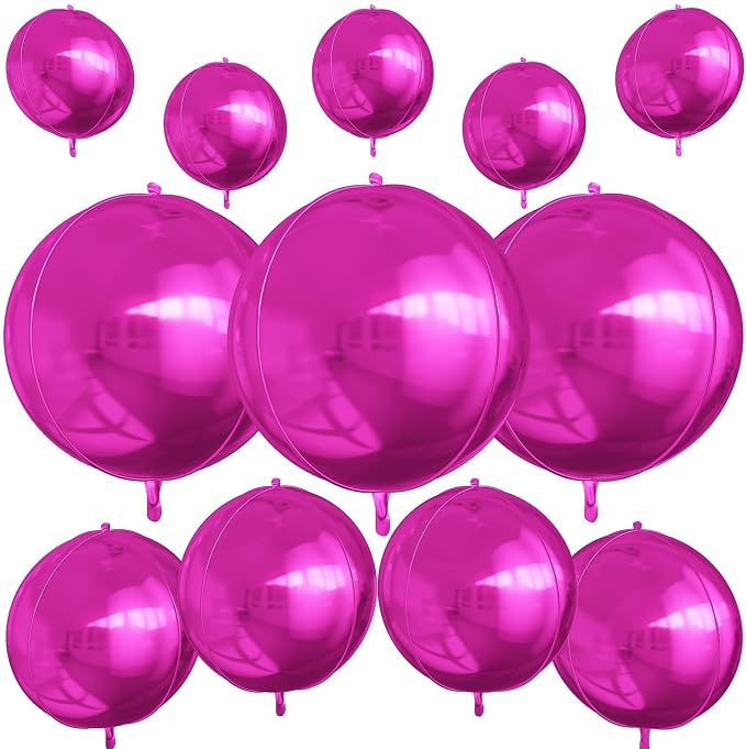 12Pcs Hot Pink Round Foil Balloons, Metallic Pink Foil Balloon by vibzox