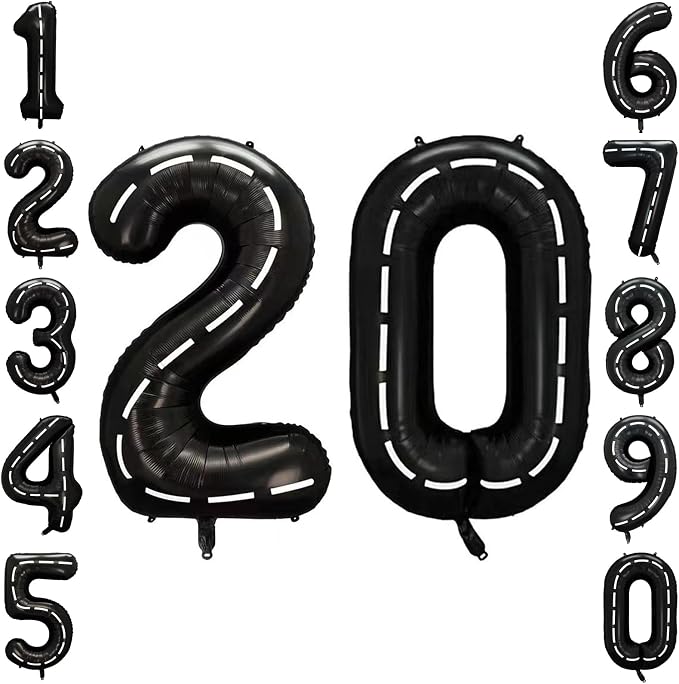 Black and White Stripes Number 20 Balloon 40 Inch, Foil Track Digit | Speedway by Unknown