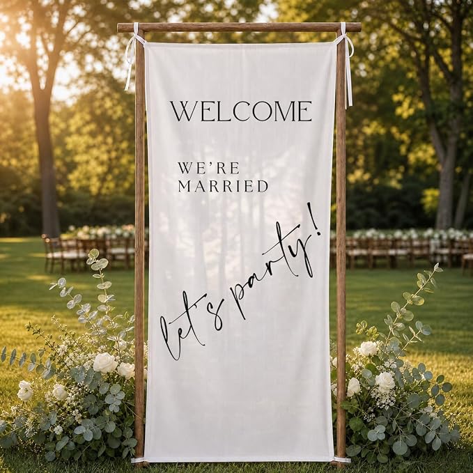 We’re Married Banner 73 x 30 Inch, Polyester Wedding Reception Hanging Sign - Image 5