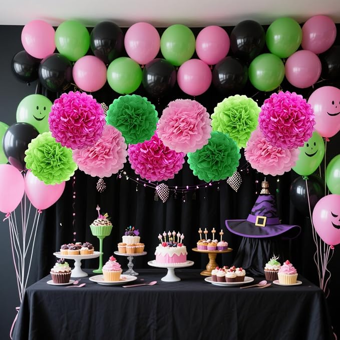 We Moment Pink and Green Tissue Paper Pom Poms，Hanging Pom Poms Flower - Image 3