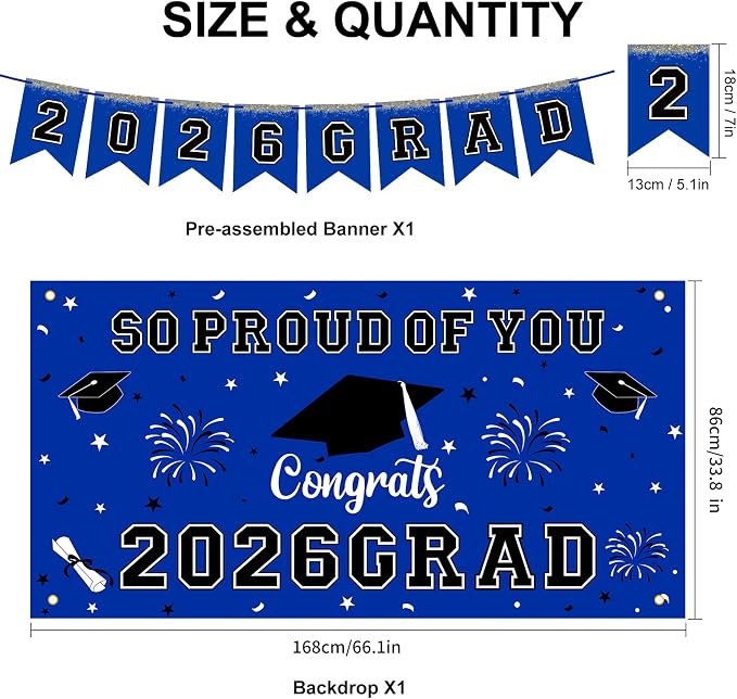 59Pcs Graduation Decorations 2026 Backdrop Balloons Banner Centerpiece Hanging - Image 2