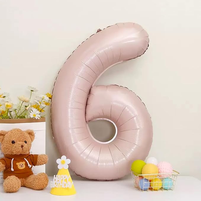 LilyZheng Pastel Pink Number 6 Foil Balloon Set - Image 3