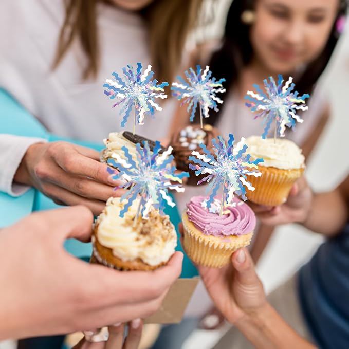 Gyufise 30Pcs Foil Firework Cupcake Toppers Happy Birthday Cake Toppers Tinsel - Image 6
