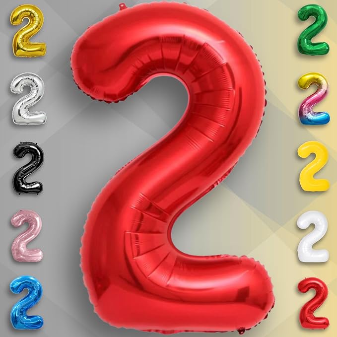 Red Number Balloon 2 Mylar Foil Balloons 16 inch - Image 3