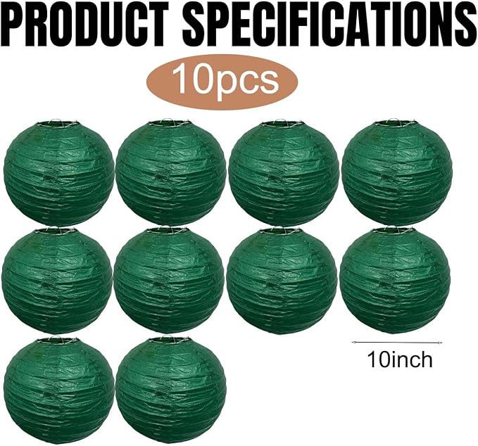 Christmas Green Paper Lanterns Hanging Ceiling Round Lanterns Indoor 10in | - Image 6
