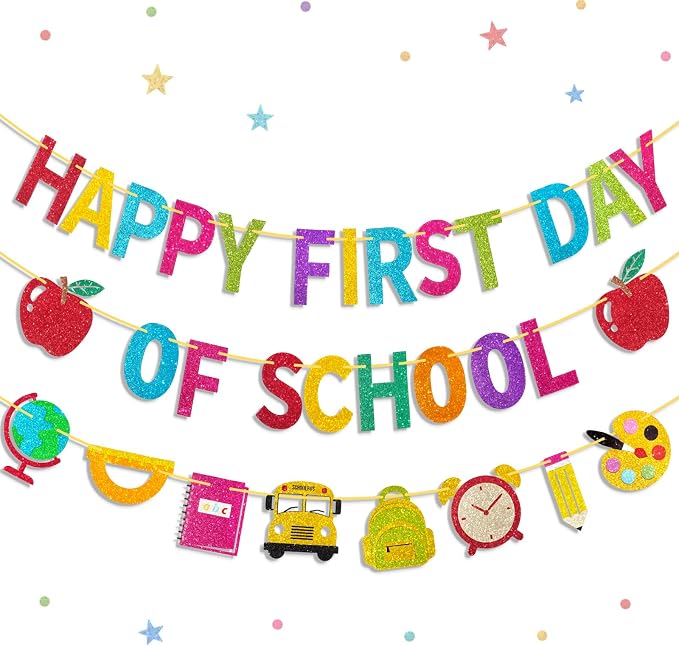 Happy First Day of School Banner, First Day of School Decorations | Pre-Strung by Shaxcoq
