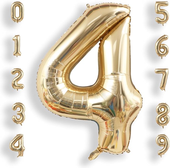 AULE 40 Inch Light Gold 4 Balloon Number Foil 0-9 Birthday Big Numbers | by AULE