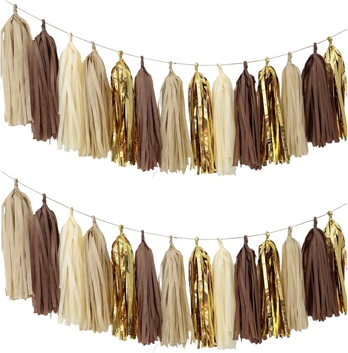 20PCS Brown Tan Cream Gold DIY Tissue Tassel Garland Party Tassel Banner by Autupy