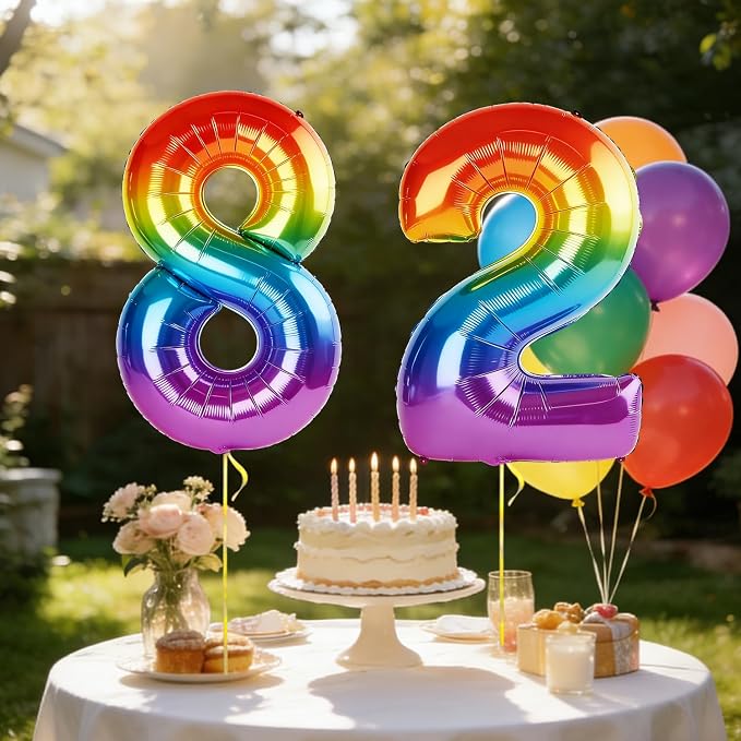 40 Inch Number 82 Balloons for 82nd Birthday Party Decorations, 0-100 Rainbow - Image 3