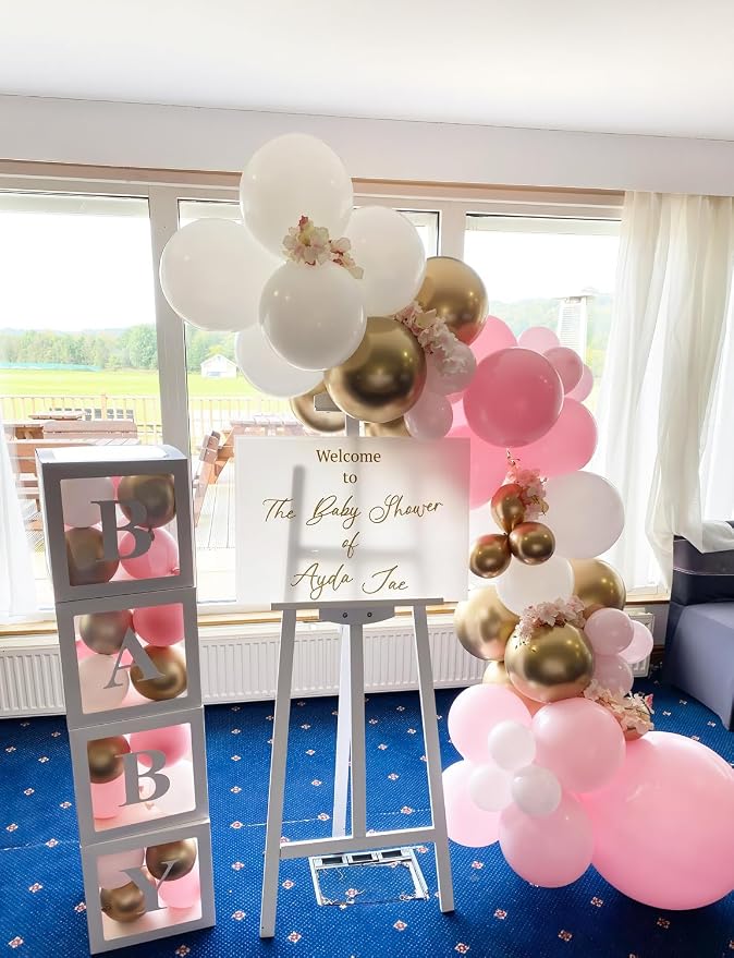 Pink and Gold Balloons Set, Confetti Balloons | 50Pcs 12 Inch Pink White Gold - Image 7