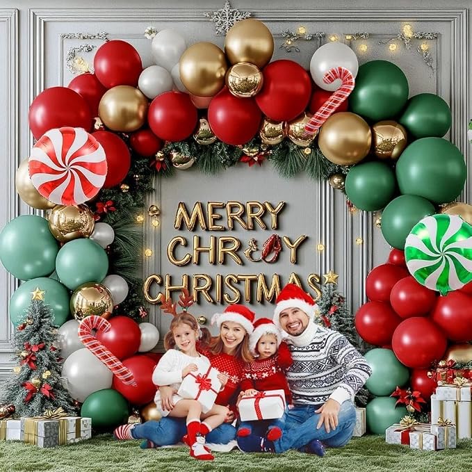 Christmas Balloon Arch Kit, Double Stuffed Red Green White Pearl Balloon - Image 5