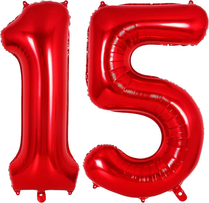 Red Number 15 Balloons, 40 Inch Big Large Foil Number Balloons, Jumbo Giant by AIQINHU