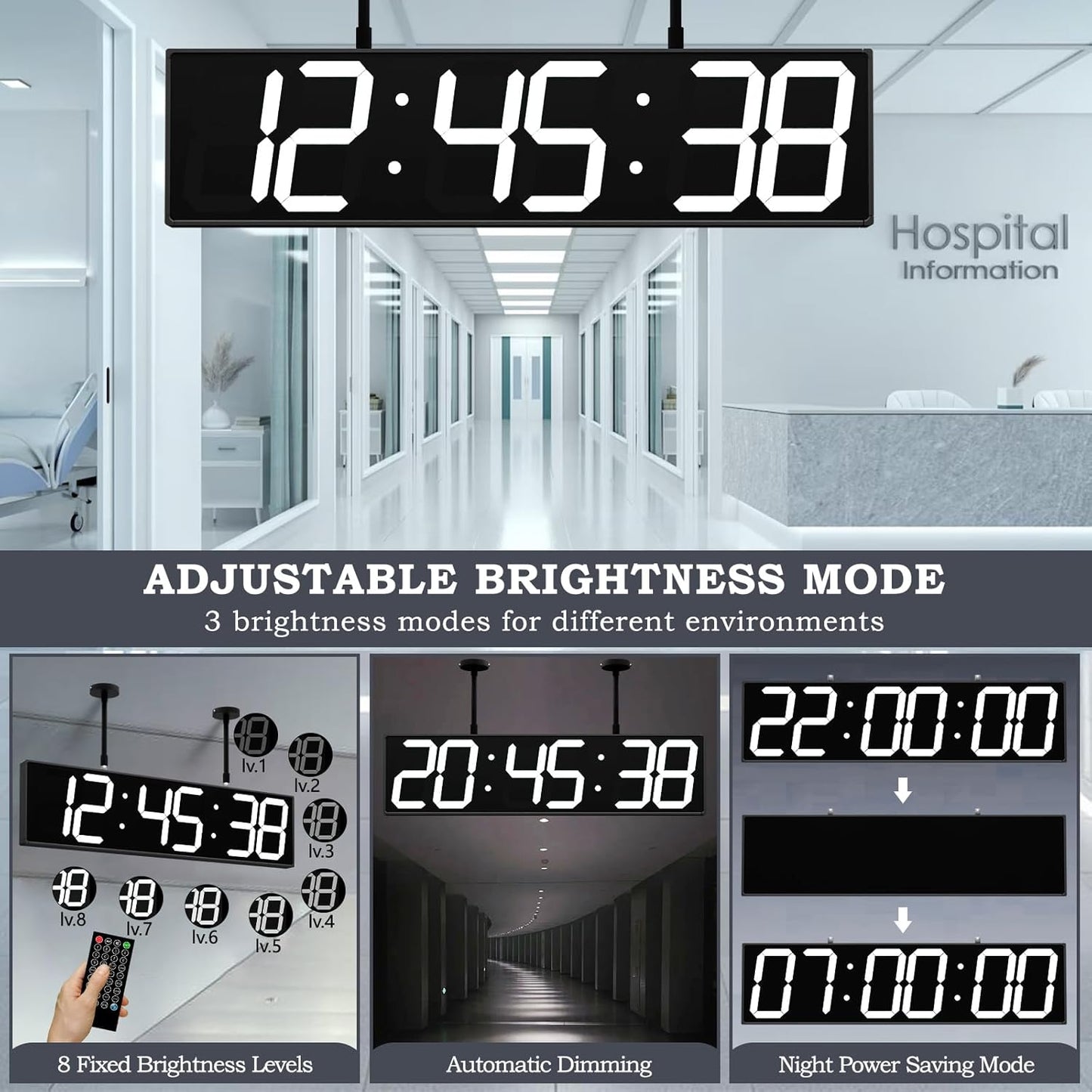 28.4‘’ Digital Clock with Large Display,Hanging Clock with Clearly Visible Large Digital Double-Sided Display,Multi-Function Led Clock with Temperature and Calendar Display (White)