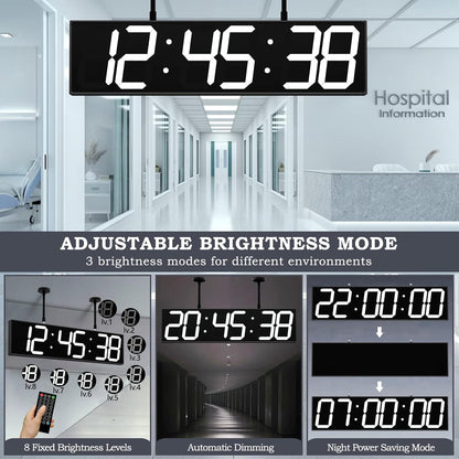 28.4‘’ Digital Clock with Large Display,Hanging Clock with Clearly Visible Large Digital Double-Sided Display,Multi-Function Led Clock with Temperature and Calendar Display (White)