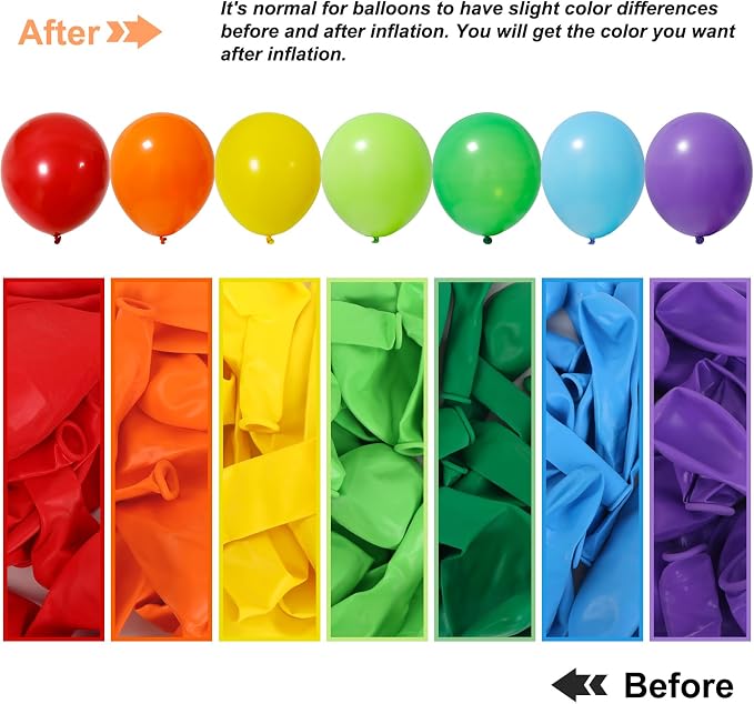 RUBFAC Rainbow Balloon Arch Kit 129pcs Different Sizes 18 12 10 5 Inch | Latex - Image 3
