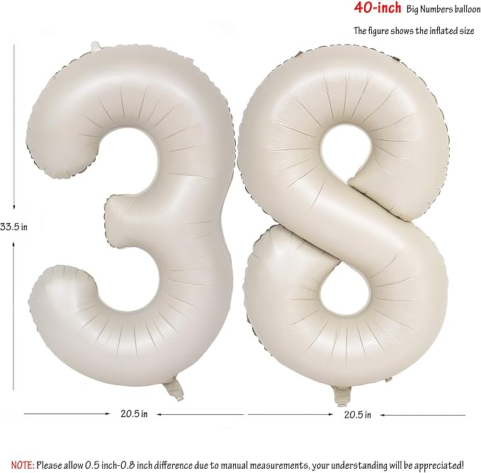 40 In Cream white Number Balloons Helium Foil Mylar Balloon Digital 38 | - Image 2