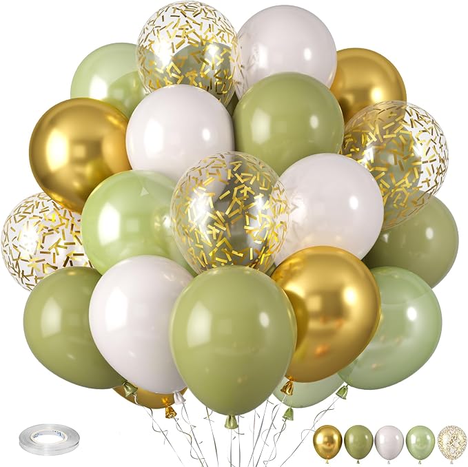 Sage Green Balloons, Sage Balloons Retro White Pearl Light Green Balloon by Paready
