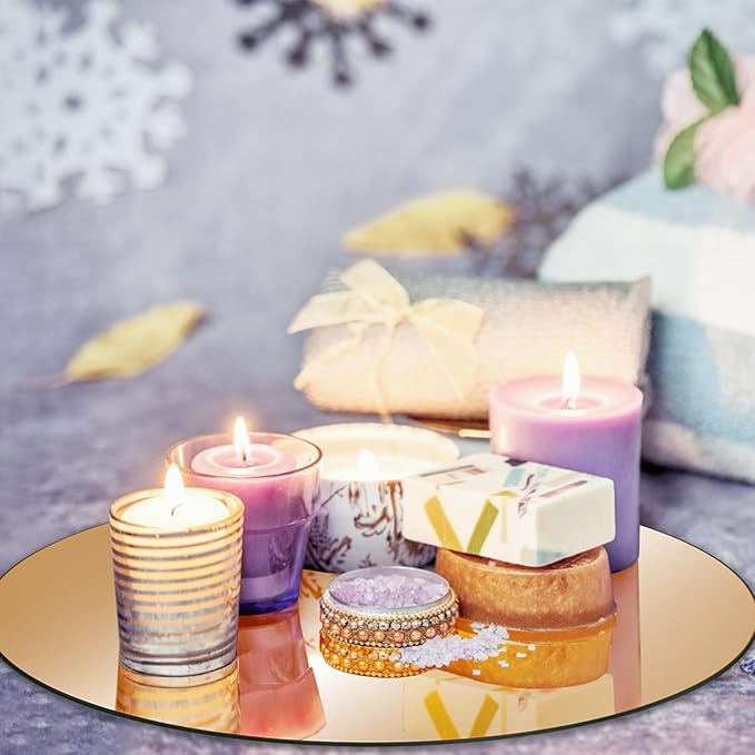 JAMBALAY 12″ Round Mirror Centerpieces for Tables, 12PCS Color Glass Mirror Table Centerpieces, Mirror Plates, Mirror Tray for Wedding, Party Centerpieces and Christmas Decorations, Gold