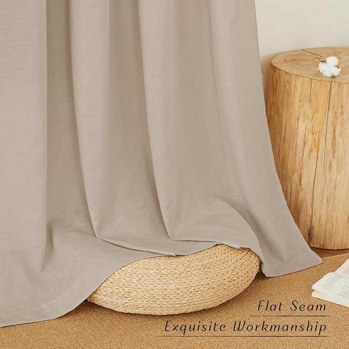 NICETOWN Taupe Linen Kitchen Curtains 36 inch Length, Decorative Thick Flax - Image 2