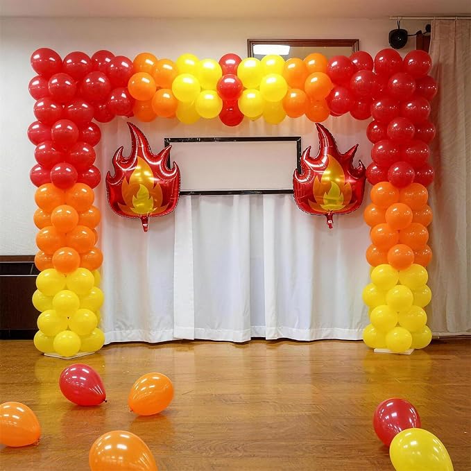 Fire Truck Balloons, 12inch Red Orange Yellow Balloons, Metallic Gold Confetti - Image 4